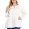 Agnes Orinda Women's Plus Size Casual Boho Tops, Long Sleeve Shirt Crewneck Button Down Lace Crochet Blouses -Agnes Orinda Store Belk 1191