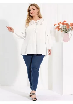 Agnes Orinda Women's Plus Size Casual Boho Tops, Long Sleeve Shirt Crewneck Button Down Lace Crochet Blouses -Agnes Orinda Store Belk 1193