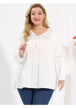 Agnes Orinda Women's Plus Size Casual Boho Tops, Long Sleeve Shirt Crewneck Button Down Lace Crochet Blouses -Agnes Orinda Store Belk 1194
