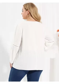 Agnes Orinda Women's Plus Size Casual Boho Tops, Long Sleeve Shirt Crewneck Button Down Lace Crochet Blouses -Agnes Orinda Store Belk 1195