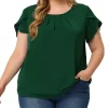 Agnes Orinda Plus Size Tops for Women Work Office Round Neck Pleated Tulip Sleeves Blouse -Agnes Orinda Store Belk 1197