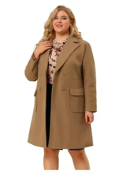 Agnes Orinda Women's Plus Size Notched Lapel Double Breasted Trench Pea Coats Jacket Winter Long Coat -Agnes Orinda Store Belk 120