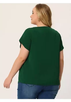 Agnes Orinda Plus Size Tops for Women Work Office Round Neck Pleated Tulip Sleeves Blouse -Agnes Orinda Store Belk 1200