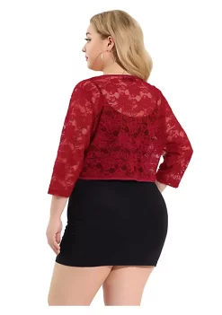 Agnes Orinda Plus Size Tops for Women Elegant 3/4 Sleeve Sheer Floral Lace Shrug Top -Agnes Orinda Store Belk 1207