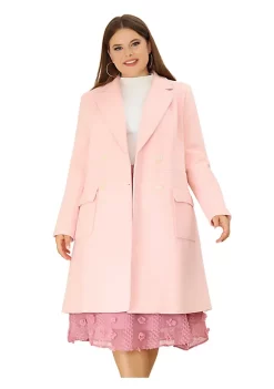 Agnes Orinda Women's Plus Size Notched Lapel Double Breasted Trench Pea Coats Jacket Winter Long Coat -Agnes Orinda Store Belk 121