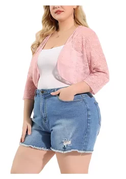 Agnes Orinda Plus Size Tops for Women Elegant 3/4 Sleeve Sheer Floral Lace Shrug Top -Agnes Orinda Store Belk 1211