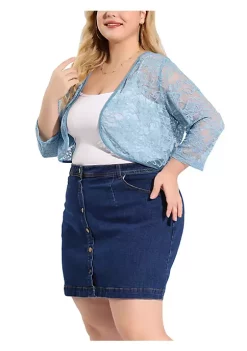 Agnes Orinda Plus Size Tops for Women Elegant 3/4 Sleeve Sheer Floral Lace Shrug Top -Agnes Orinda Store Belk 1212