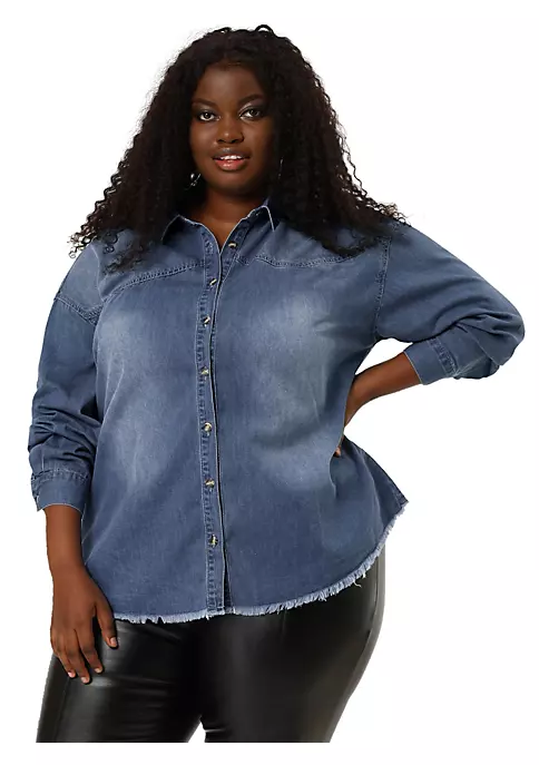 Agnes Orinda Women's Plus Size Shirts Button Down Shirt, Work Cotton Casual Denim Jackets Casual 3 Agnes Orinda Women's Plus Size Shirts Button Down Shirt, Work Cotton Casual Denim Jackets Casual