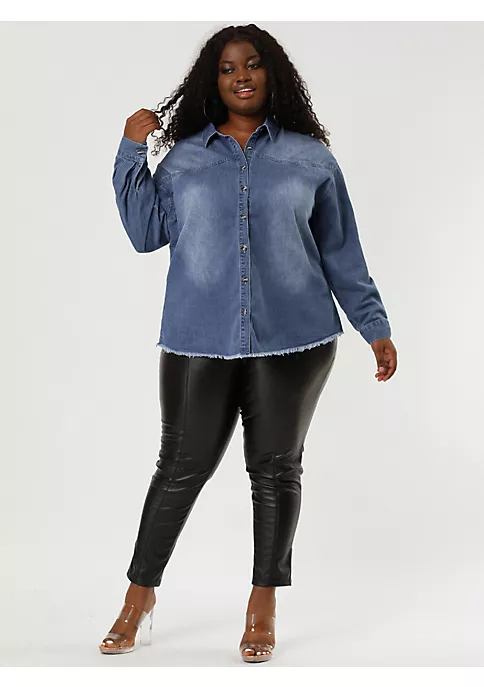 Agnes Orinda Women's Plus Size Shirts Button Down Shirt, Work Cotton Casual Denim Jackets Casual 4 Agnes Orinda Women's Plus Size Shirts Button Down Shirt, Work Cotton Casual Denim Jackets Casual - Image 2