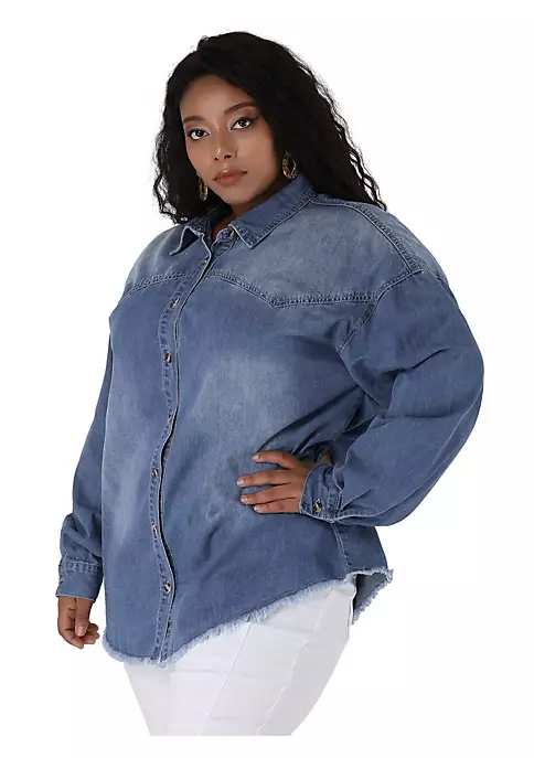 Agnes Orinda Women's Plus Size Shirts Button Down Shirt, Work Cotton Casual Denim Jackets Casual 6 Agnes Orinda Women's Plus Size Shirts Button Down Shirt, Work Cotton Casual Denim Jackets Casual - Image 4