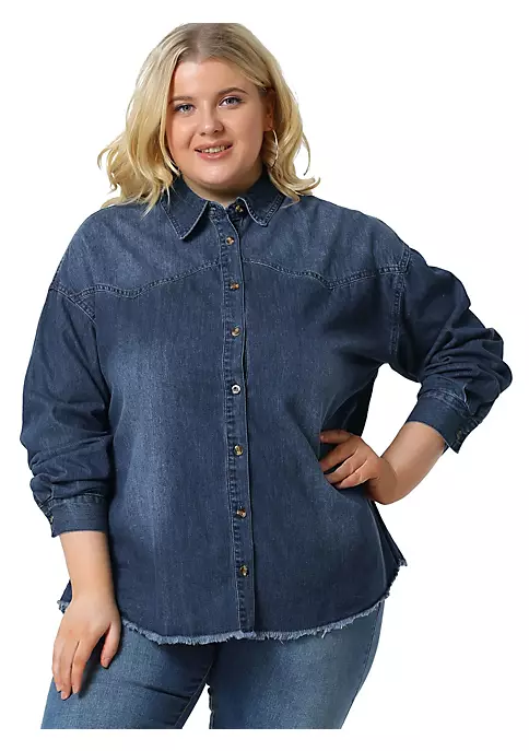 Agnes Orinda Women's Plus Size Shirts Button Down Shirt, Work Cotton Casual Denim Jackets Casual 8 Agnes Orinda Women's Plus Size Shirts Button Down Shirt, Work Cotton Casual Denim Jackets Casual - Image 6