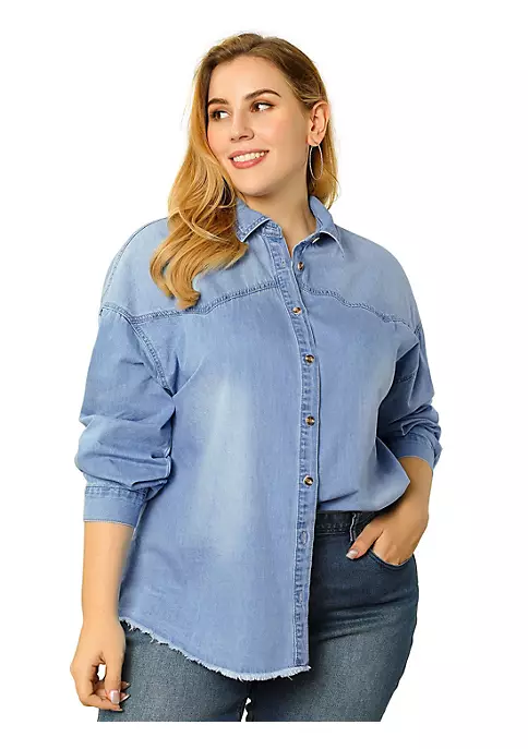 Agnes Orinda Women's Plus Size Shirts Button Down Shirt, Work Cotton Casual Denim Jackets Casual 10 Agnes Orinda Women's Plus Size Shirts Button Down Shirt, Work Cotton Casual Denim Jackets Casual - Image 8