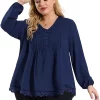 Agnes Orinda Women's Plus Size Spring Babydoll Plain V Neck Long Sleeve Top 2 Agnes Orinda Women's Plus Size Spring Babydoll Plain V Neck Long Sleeve Top -Agnes Orinda Store Belk 1241