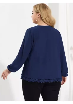 Agnes Orinda Women's Plus Size Spring Babydoll Plain V Neck Long Sleeve Top -Agnes Orinda Store Belk 1245