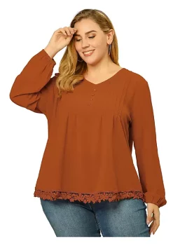 Agnes Orinda Women's Plus Size Spring Babydoll Plain V Neck Long Sleeve Top -Agnes Orinda Store Belk 1248