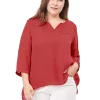 Agnes Orinda Women's Plus Size Tops Split Neck High Low Hem 3/4 Sleeves Chiffon Blouse Mothers Day -Agnes Orinda Store Belk 1250
