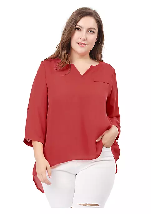 Agnes Orinda Women's Plus Size Tops Split Neck High Low Hem 3/4 Sleeves Chiffon Blouse Mothers Day 3 Agnes Orinda Women's Plus Size Tops Split Neck High Low Hem 3/4 Sleeves Chiffon Blouse Mothers Day