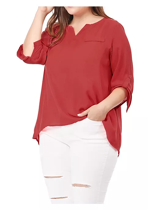 Agnes Orinda Women's Plus Size Tops Split Neck High Low Hem 3/4 Sleeves Chiffon Blouse Mothers Day 4 Agnes Orinda Women's Plus Size Tops Split Neck High Low Hem 3/4 Sleeves Chiffon Blouse Mothers Day - Image 2