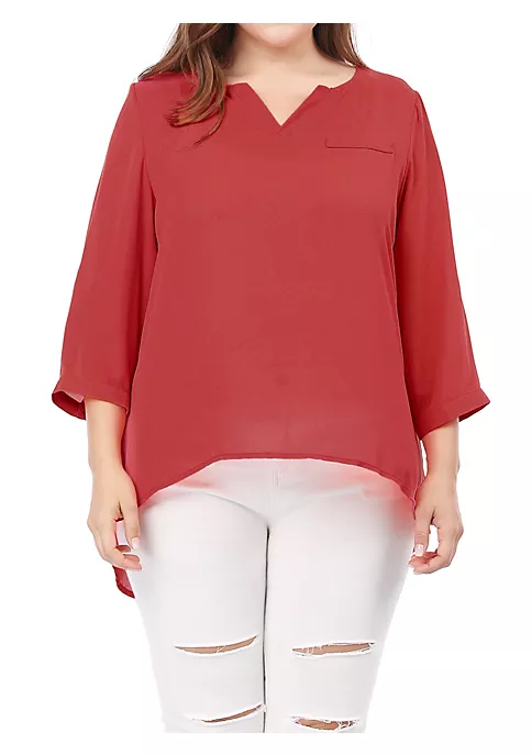 Agnes Orinda Women's Plus Size Tops Split Neck High Low Hem 3/4 Sleeves Chiffon Blouse Mothers Day 6 Agnes Orinda Women's Plus Size Tops Split Neck High Low Hem 3/4 Sleeves Chiffon Blouse Mothers Day - Image 4