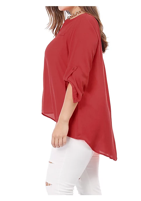 Agnes Orinda Women's Plus Size Tops Split Neck High Low Hem 3/4 Sleeves Chiffon Blouse Mothers Day 7 Agnes Orinda Women's Plus Size Tops Split Neck High Low Hem 3/4 Sleeves Chiffon Blouse Mothers Day - Image 5