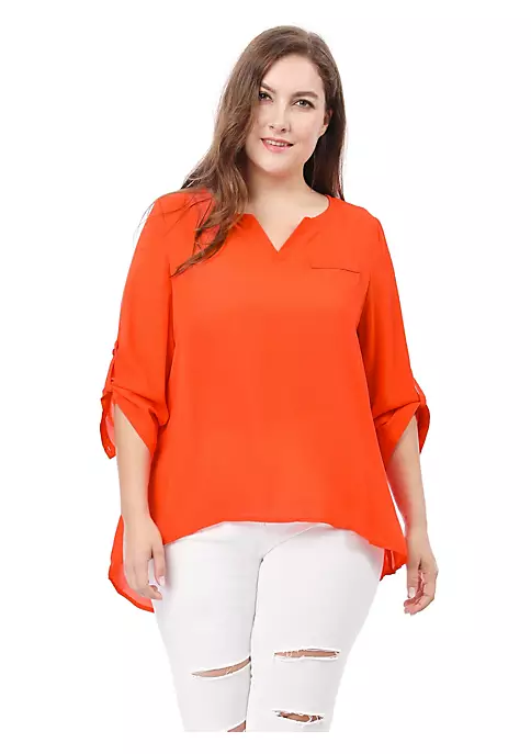 Agnes Orinda Women's Plus Size Tops Split Neck High Low Hem 3/4 Sleeves Chiffon Blouse Mothers Day 8 Agnes Orinda Women's Plus Size Tops Split Neck High Low Hem 3/4 Sleeves Chiffon Blouse Mothers Day - Image 6