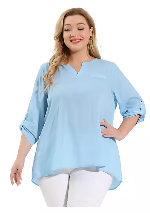 Agnes Orinda Women's Plus Size Tops Split Neck High Low Hem 3/4 Sleeves Chiffon Blouse Mothers Day 10 Agnes Orinda Women's Plus Size Tops Split Neck High Low Hem 3/4 Sleeves Chiffon Blouse Mothers Day - Image 8