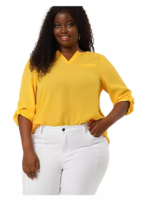 Agnes Orinda Women's Plus Size Tops Split Neck High Low Hem 3/4 Sleeves Chiffon Blouse Mothers Day 11 Agnes Orinda Women's Plus Size Tops Split Neck High Low Hem 3/4 Sleeves Chiffon Blouse Mothers Day - Image 9