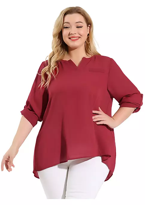 Agnes Orinda Women's Plus Size Tops Split Neck High Low Hem 3/4 Sleeves Chiffon Blouse Mothers Day 12 Agnes Orinda Women's Plus Size Tops Split Neck High Low Hem 3/4 Sleeves Chiffon Blouse Mothers Day - Image 10