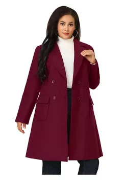 Agnes Orinda Women's Plus Size Notched Lapel Double Breasted Trench Pea Coats Jacket Winter Long Coat -Agnes Orinda Store Belk 126
