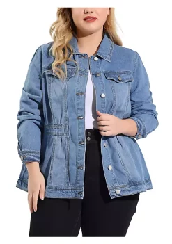 Agnes Orinda Plus Size Denim Jackets for Women Classic Washed Front Relaxed Fit Jean Jacket
