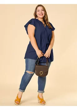Agnes Orinda Plus Size for Women Summer Blouse, Tassel Self Tie V Neck Short Sleeve Top -Agnes Orinda Store Belk 1271