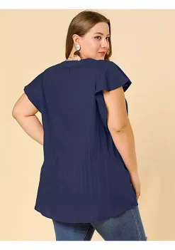 Agnes Orinda Plus Size for Women Summer Blouse, Tassel Self Tie V Neck Short Sleeve Top -Agnes Orinda Store Belk 1273