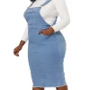 Agnes Orinda Women's Plus Size Adjustable Strap Back Suspender Raw Hem Curvy Denim Overall Dress -Agnes Orinda Store Belk 1277