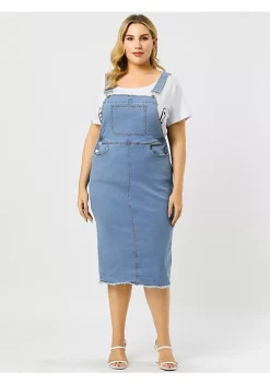 Agnes Orinda Women's Plus Size Adjustable Strap Back Suspender Raw Hem Curvy Denim Overall Dress -Agnes Orinda Store Belk 1279