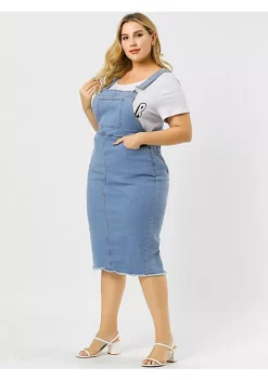 Agnes Orinda Women's Plus Size Adjustable Strap Back Suspender Raw Hem Curvy Denim Overall Dress -Agnes Orinda Store Belk 1280
