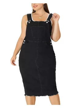 Agnes Orinda Women's Plus Size Adjustable Strap Back Suspender Raw Hem Curvy Denim Overall Dress -Agnes Orinda Store Belk 1282