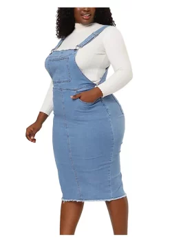 Agnes Orinda Women's Plus Size Adjustable Strap Back Suspender Raw Hem Curvy Denim Overall Dress -Agnes Orinda Store Belk 1283