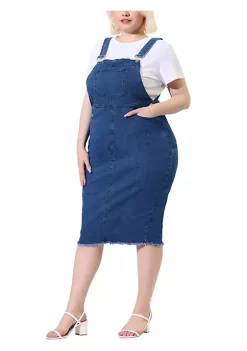 Agnes Orinda Women's Plus Size Adjustable Strap Back Suspender Raw Hem Curvy Denim Overall Dress -Agnes Orinda Store Belk 1284