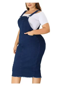 Agnes Orinda Women's Plus Size Adjustable Strap Back Suspender Raw Hem Curvy Denim Overall Dress -Agnes Orinda Store Belk 1285