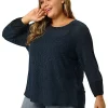 Agnes Orinda Plus Size Top for Women Round Neck Shirt, Long Sleeve Semi Sheer Bohemian Tops