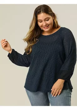 Agnes Orinda Plus Size Top for Women Round Neck Shirt, Long Sleeve Semi Sheer Bohemian Tops -Agnes Orinda Store Belk 1288