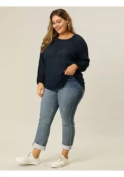 Agnes Orinda Plus Size Top for Women Round Neck Shirt, Long Sleeve Semi Sheer Bohemian Tops -Agnes Orinda Store Belk 1289