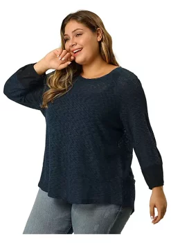 Agnes Orinda Plus Size Top for Women Round Neck Shirt, Long Sleeve Semi Sheer Bohemian Tops -Agnes Orinda Store Belk 1293