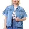 Agnes Orinda Women's Plus Size Denim Jacket Button Front Work Crop Jean Short Sleeves Jackets -Agnes Orinda Store Belk 1294