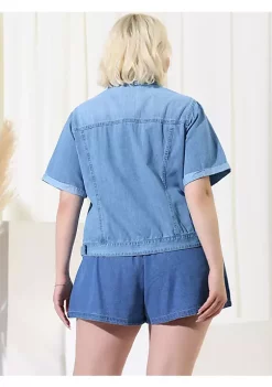 Agnes Orinda Women's Plus Size Denim Jacket Button Front Work Crop Jean Short Sleeves Jackets -Agnes Orinda Store Belk 1297