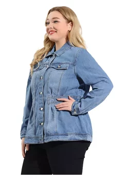 Agnes Orinda Plus Size Denim Jackets for Women Classic Washed Front Relaxed Fit Jean Jacket -Agnes Orinda Store Belk 130