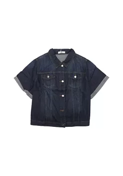 Agnes Orinda Women's Plus Size Denim Jacket Button Front Work Crop Jean Short Sleeves Jackets -Agnes Orinda Store Belk 1302