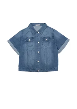 Agnes Orinda Women's Plus Size Denim Jacket Button Front Work Crop Jean Short Sleeves Jackets -Agnes Orinda Store Belk 1304