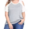 Agnes Orinda Women's Plus Size Cold Shoulder Block Short Sleeves Tops, Contrast Raglan Sleeves Summer T-shirt