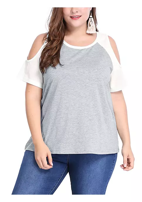 Agnes Orinda Women's Plus Size Cold Shoulder Block Short Sleeves Tops, Contrast Raglan Sleeves Summer T-shirt 5 Agnes Orinda Women's Plus Size Cold Shoulder Block Short Sleeves Tops, Contrast Raglan Sleeves Summer T-shirt - Image 3